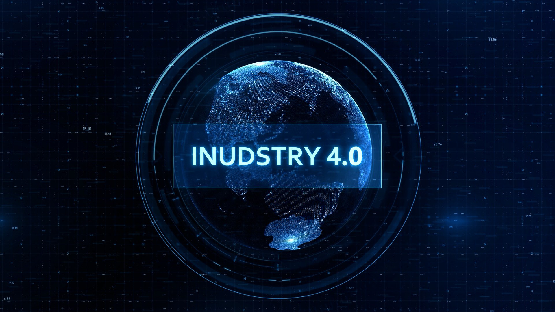 Bild als Fallback für Website Video Industry 4.0 Concept: Futuristic Globe with Grid, Binary Code, and Digital Animation | Indix Studio, Adobe Stock